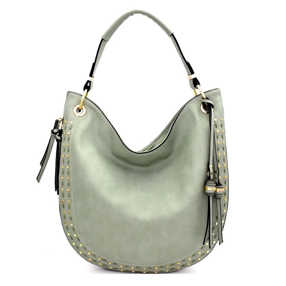 Stud and Stitch Expandable Single Strap Hobo Bag